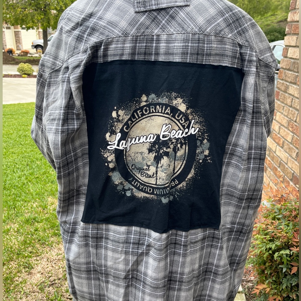 Laguna Beach California Upcycled Flannel Shirt unisex Size XXL